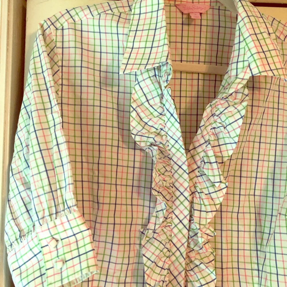 Lilly Pulitzer plaid ruffle blouse